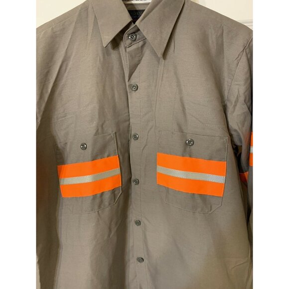 Soft Comfort By Unifirst Gray Orange Safety Work Mechanic Tow‎ Button Shirt Sz M - Picture 3 of 8